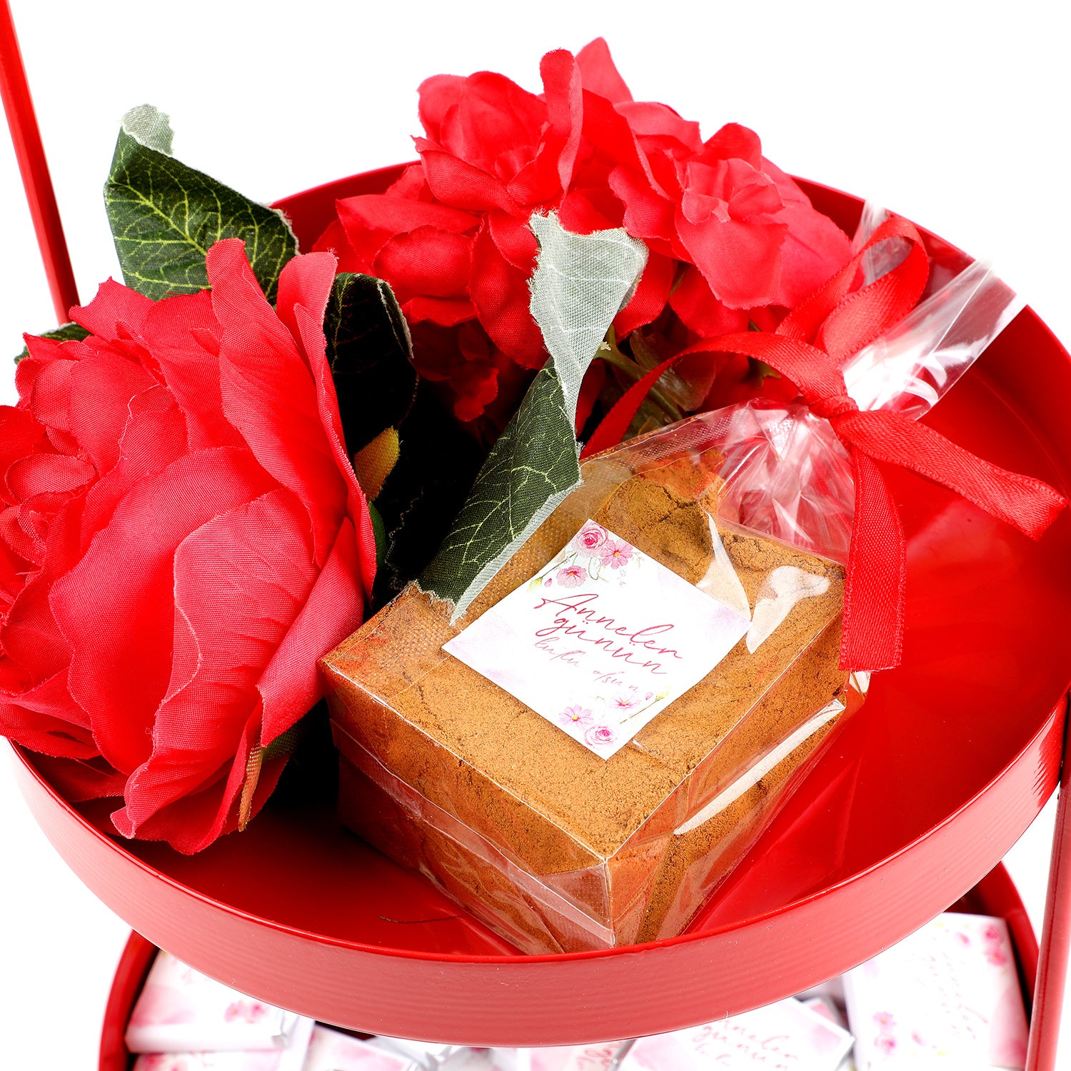 Mother's Day Gift Set - Double Layered Red Tray with Madlen Chocolate and Coffee
