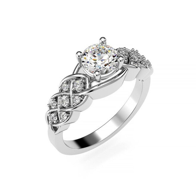 Braided Diamond Mounted Silver Ring