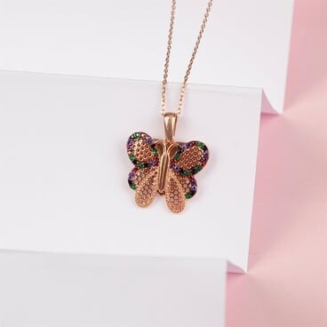 Sterling silver necklace made of mix stone with a butterfly Design