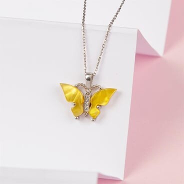 925 sterling silver butterfly Design necklace with Yellow opal stone