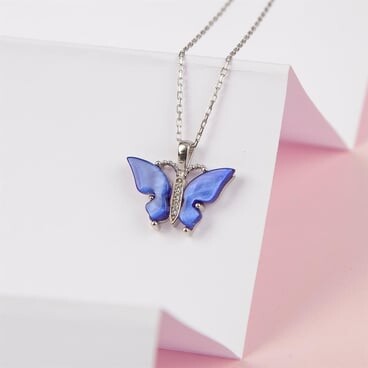 925 sterling silver butterfly Design necklace with Dark Blue opal stone