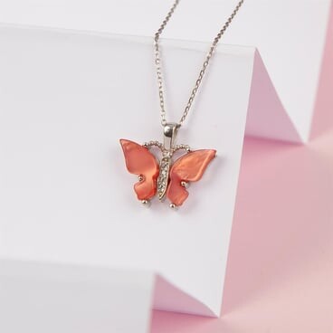 925 sterling silver butterfly Design necklace with pink opal stone