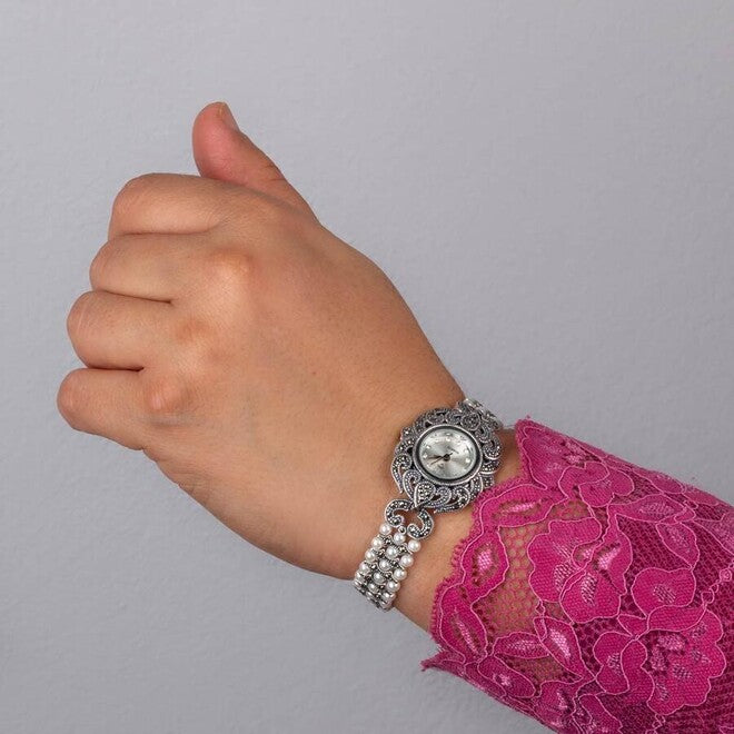 925 sterling silver women's watch with glowing pearls